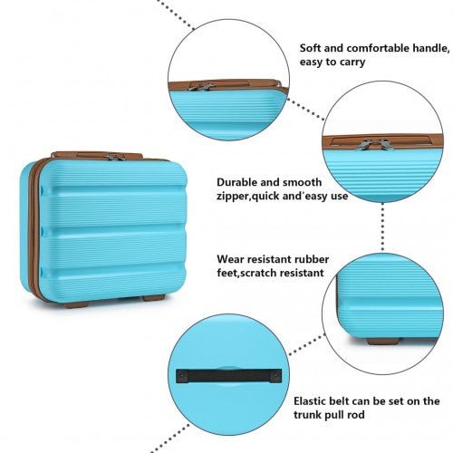 K2092L - Kono 14 Inch Bright Hard Shell PP Vanity Case - Blue and Brown - Easy Luggage