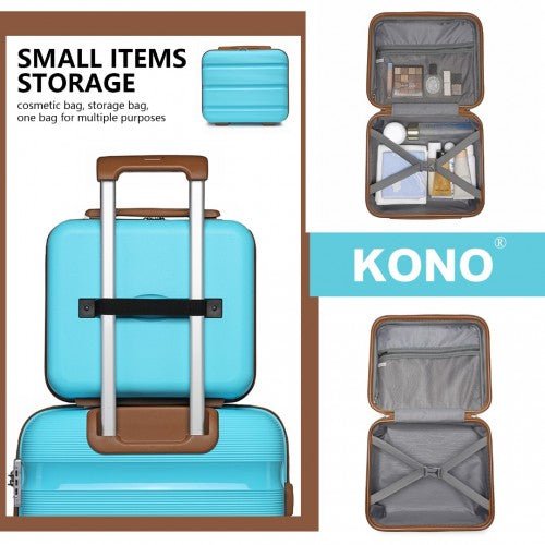 K2092L - Kono 14 Inch Bright Hard Shell PP Vanity Case - Blue and Brown - Easy Luggage