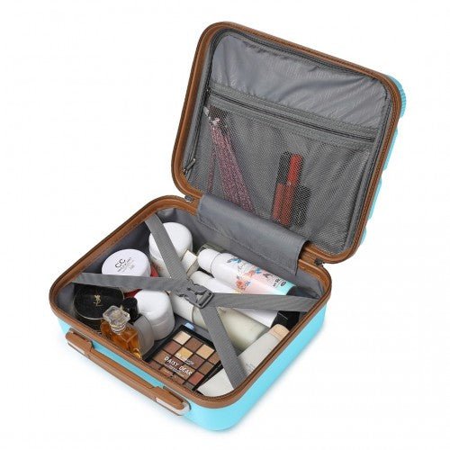 K2092L - Kono 14 Inch Bright Hard Shell PP Vanity Case - Blue and Brown - Easy Luggage