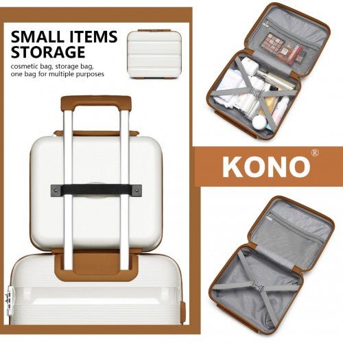 K2092L - Kono 14 Inch Bright Hard Shell PP Vanity Case - Cream - Easy Luggage