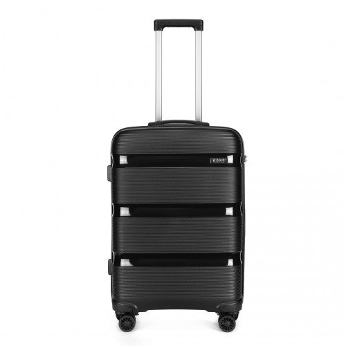 K2092L - Kono 20 Inch Bright Hard Shell PP Carry - On Suitcase In Cabin Size - Black - Easy Luggage