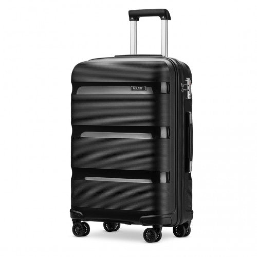 K2092L - Kono 20 Inch Bright Hard Shell PP Carry - On Suitcase In Cabin Size - Black - Easy Luggage