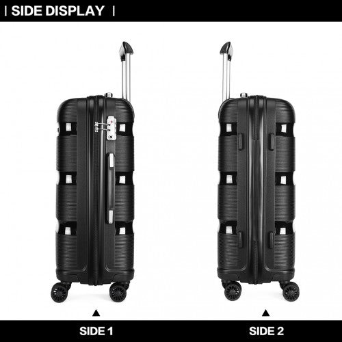 K2092L - Kono 20 Inch Bright Hard Shell PP Carry - On Suitcase In Cabin Size - Black - Easy Luggage