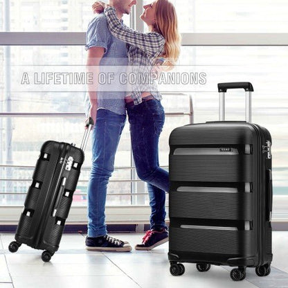 K2092L - Kono 20 Inch Bright Hard Shell PP Carry - On Suitcase In Cabin Size - Black - Easy Luggage