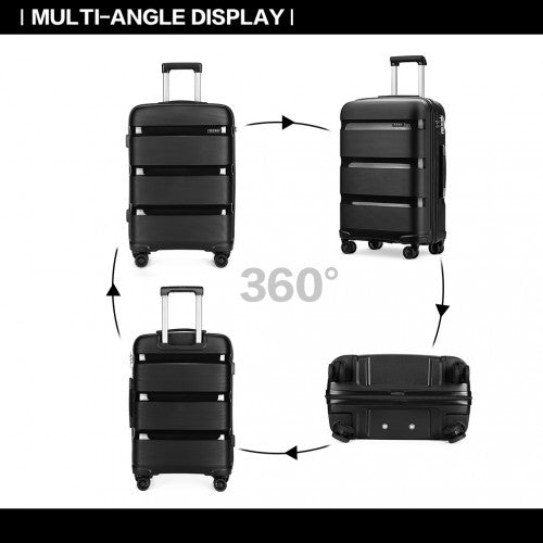 K2092L - Kono 20 Inch Bright Hard Shell PP Carry - On Suitcase In Cabin Size - Black - Easy Luggage