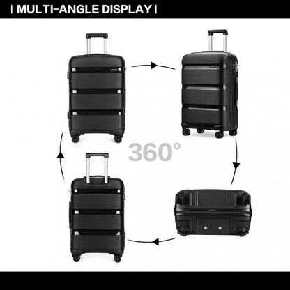 K2092L - Kono 20 Inch Bright Hard Shell PP Carry - On Suitcase In Cabin Size - Black - Easy Luggage