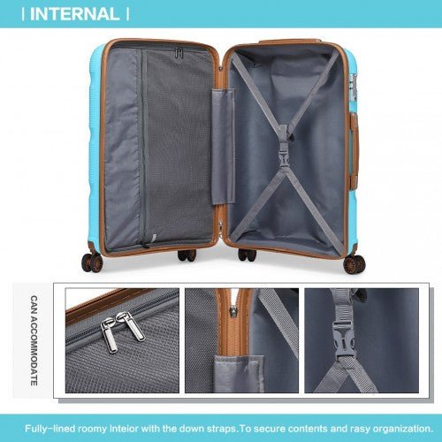 K2092L - Kono 20 Inch Bright Hard Shell PP Carry - On Suitcase In Cabin Size - Blue And Brown - Easy Luggage