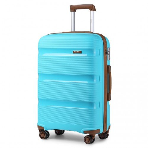 K2092L - Kono 20 Inch Bright Hard Shell PP Carry - On Suitcase In Cabin Size - Blue And Brown - Easy Luggage