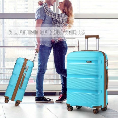 K2092L - Kono 20 Inch Bright Hard Shell PP Carry - On Suitcase In Cabin Size - Blue And Brown - Easy Luggage