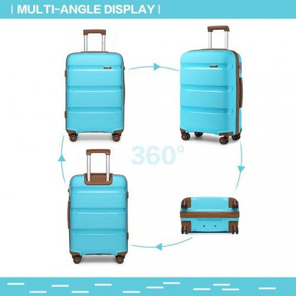 K2092L - Kono 20 Inch Bright Hard Shell PP Carry - On Suitcase In Cabin Size - Blue And Brown - Easy Luggage