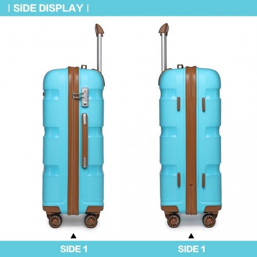 K2092L - Kono 20 Inch Bright Hard Shell PP Carry - On Suitcase In Cabin Size - Blue And Brown - Easy Luggage