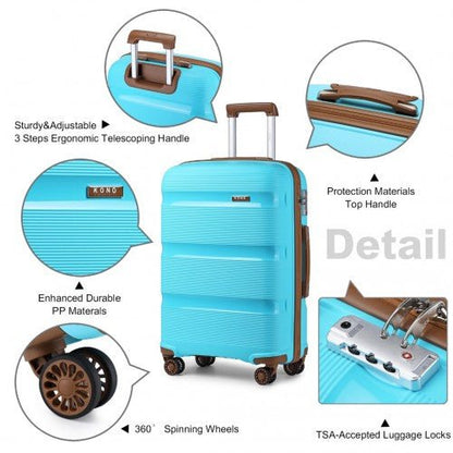 K2092L - Kono 20 Inch Bright Hard Shell PP Carry - On Suitcase In Cabin Size - Blue And Brown - Easy Luggage