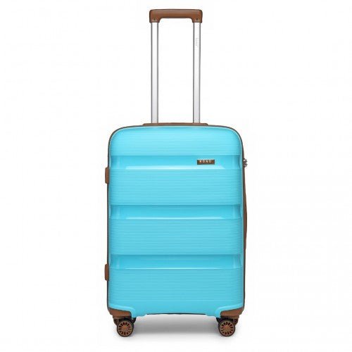 K2092L - Kono 20 Inch Bright Hard Shell PP Carry - On Suitcase In Cabin Size - Blue And Brown - Easy Luggage