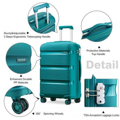 K2092L - Kono 20 Inch Bright Hard Shell PP Carry - On Suitcase In Cabin Size - Blue/Green - Easy Luggage