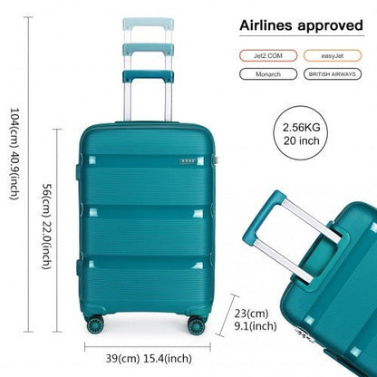 K2092L - Kono 20 Inch Bright Hard Shell PP Carry - On Suitcase In Cabin Size - Blue/Green - Easy Luggage