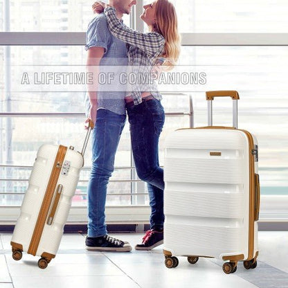 K2092L - Kono 20 Inch Bright Hard Shell PP Carry - On Suitcase In Cabin Size - Cream - Easy Luggage