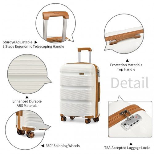 K2092L - Kono 20 Inch Bright Hard Shell PP Carry - On Suitcase In Cabin Size - Cream - Easy Luggage