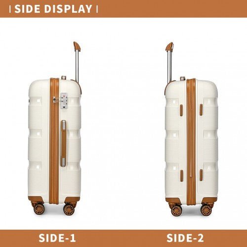 K2092L - Kono 20 Inch Bright Hard Shell PP Carry - On Suitcase In Cabin Size - Cream - Easy Luggage