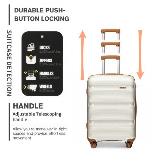 K2092L - Kono 20 Inch Bright Hard Shell PP Carry - On Suitcase In Cabin Size - Cream - Easy Luggage