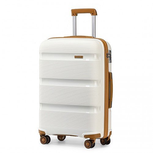 K2092L - Kono 20 Inch Bright Hard Shell PP Carry - On Suitcase In Cabin Size - Cream - Easy Luggage