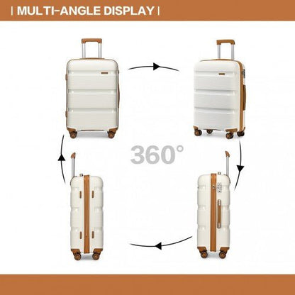 K2092L - Kono 20 Inch Bright Hard Shell PP Carry - On Suitcase In Cabin Size - Cream - Easy Luggage