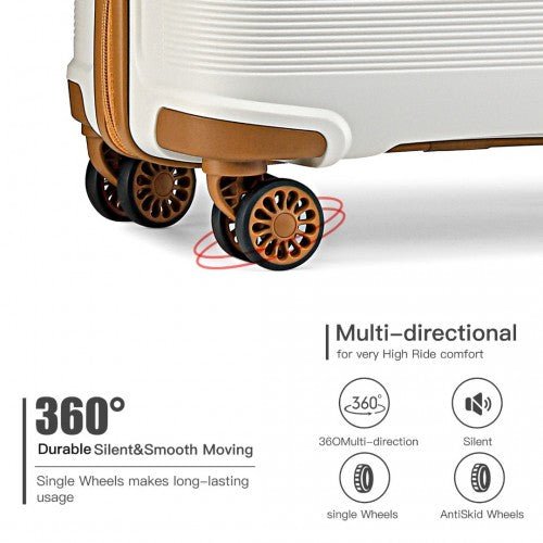 K2092L - Kono 20 Inch Bright Hard Shell PP Carry - On Suitcase In Cabin Size - Cream - Easy Luggage