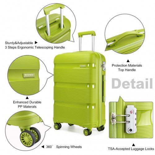 K2092L - Kono 20 Inch Bright Hard Shell PP Carry - On Suitcase In Cabin Size - Green - Easy Luggage