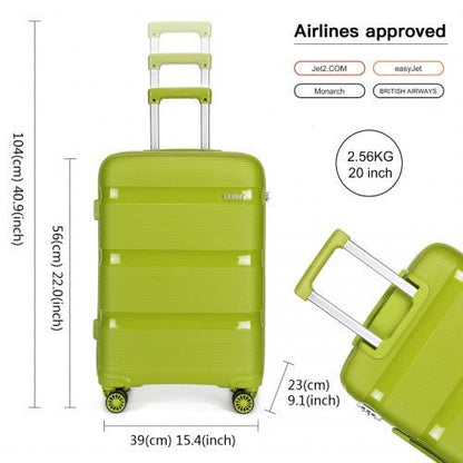 K2092L - Kono 20 Inch Bright Hard Shell PP Carry - On Suitcase In Cabin Size - Green - Easy Luggage