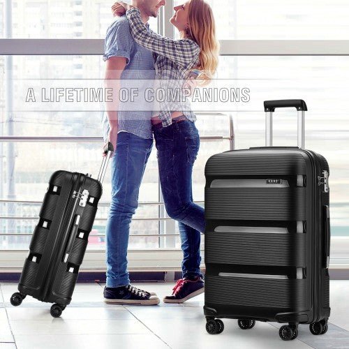 K2092L - Kono 24 Inch Bright Hard Shell PP Suitcase - Classic Collection - Black - Easy Luggage