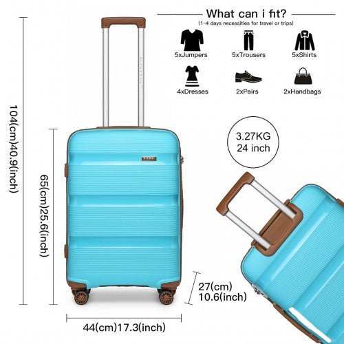 K2092L - Kono 24 Inch Bright Hard Shell PP Suitcase - Classic Collection - Blue And Brown - Easy Luggage