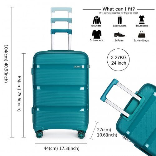 K2092L - Kono 24 Inch Bright Hard Shell PP Suitcase - Classic Collection - Blue/Green - Easy Luggage