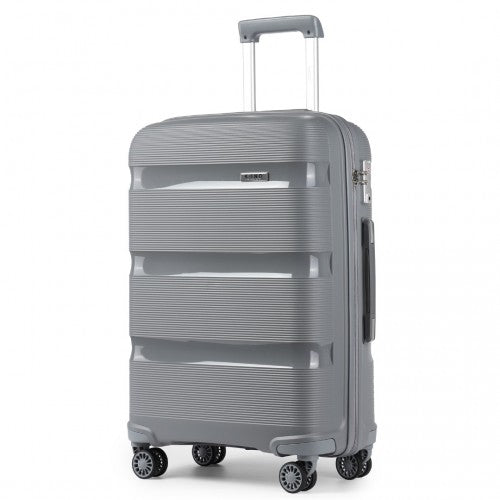 K2092L - Kono 24 Inch Bright Hard Shell PP Suitcase - Classic Collection - Grey - Easy Luggage