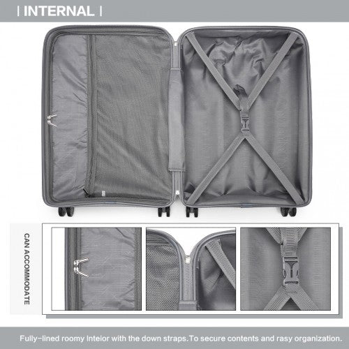 K2092L - Kono 24 Inch Bright Hard Shell PP Suitcase - Classic Collection - Grey - Easy Luggage