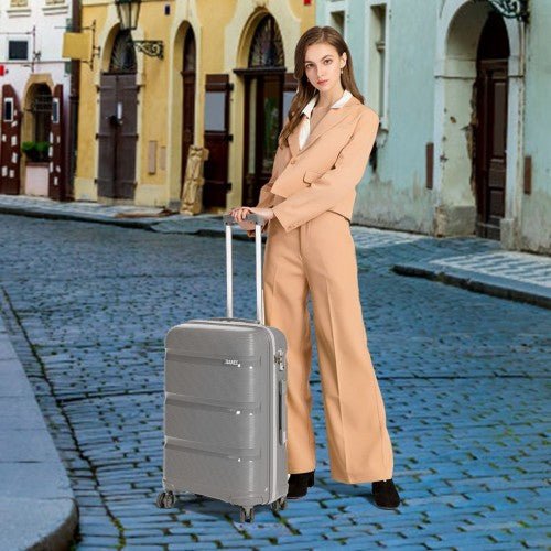 K2092L - Kono 24 Inch Bright Hard Shell PP Suitcase - Classic Collection - Grey - Easy Luggage