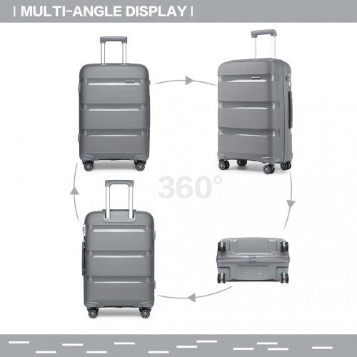 K2092L - Kono 24 Inch Bright Hard Shell PP Suitcase - Classic Collection - Grey - Easy Luggage