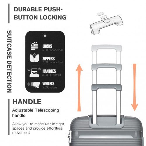 K2092L - Kono 24 Inch Bright Hard Shell PP Suitcase - Classic Collection - Grey - Easy Luggage