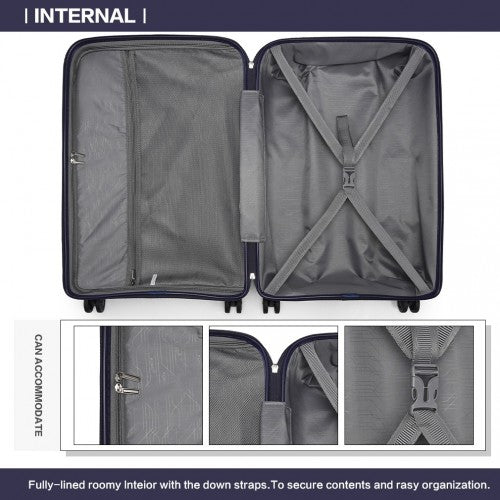 K2092L - Kono 24 Inch Bright Hard Shell PP Suitcase - Classic Collection - Navy - Easy Luggage