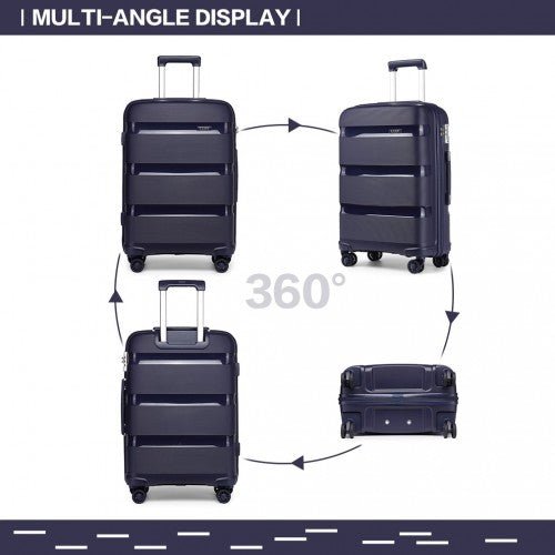 K2092L - Kono 24 Inch Bright Hard Shell PP Suitcase - Classic Collection - Navy - Easy Luggage