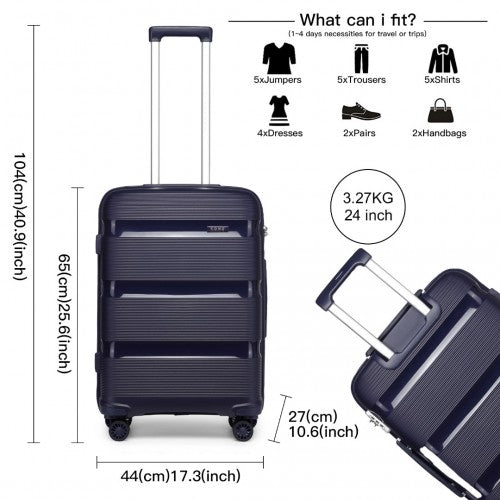 K2092L - Kono 24 Inch Bright Hard Shell PP Suitcase - Classic Collection - Navy - Easy Luggage