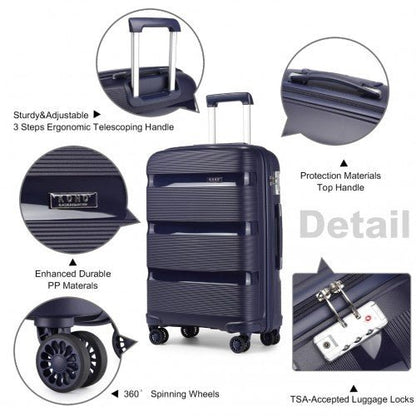 K2092L - Kono 24 Inch Bright Hard Shell PP Suitcase - Classic Collection - Navy - Easy Luggage