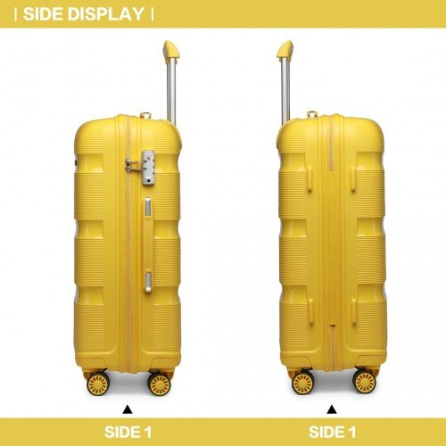 K2092L - Kono 24 Inch Bright Hard Shell PP Suitcase - Classic Collection - Yellow - Easy Luggage