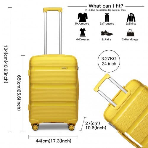 K2092L - Kono 24 Inch Bright Hard Shell PP Suitcase - Classic Collection - Yellow - Easy Luggage