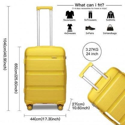 K2092L - Kono 24 Inch Bright Hard Shell PP Suitcase - Classic Collection - Yellow - Easy Luggage