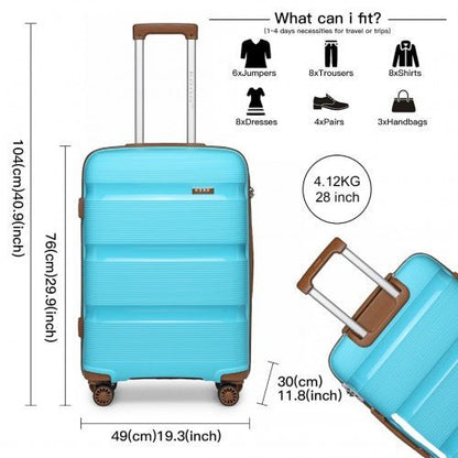 K2092L - Kono 28 Inch Bright Hard Shell PP Suitcase - Classic Collection - Blue And Brown - Easy Luggage