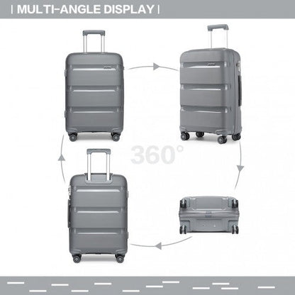 K2092L - Kono 28 Inch Bright Hard Shell PP Suitcase - Classic Collection - Grey - Easy Luggage