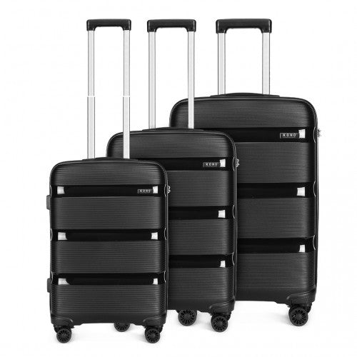 K2092L - Kono Bright Hard Shell PP Suitcase 3 Pieces Set - Classic Collection - Black - Easy Luggage