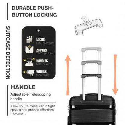 K2092L - Kono Bright Hard Shell PP Suitcase 3 Pieces Set - Classic Collection - Black - Easy Luggage