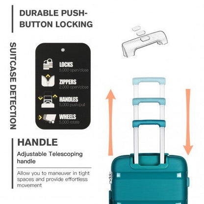 K2092L - Kono Bright Hard Shell PP Suitcase 3 Pieces Set - Classic Collection - Blue/Green - Easy Luggage