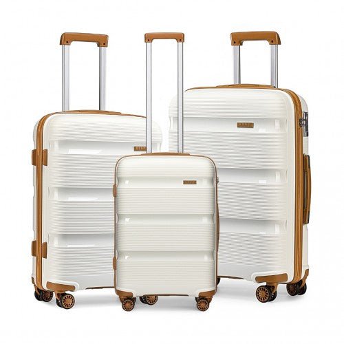 K2092L - Kono Bright Hard Shell PP Suitcase 3 Pieces Set - Classic Collection - Cream - Easy Luggage