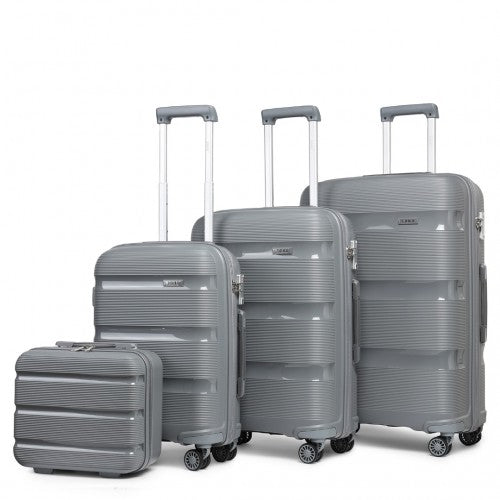 K2092L - Kono Bright Hard Shell PP Suitcase With TSA Lock And Vanity Case 4 Pieces Set - Classic Collection - Grey - Easy Luggage